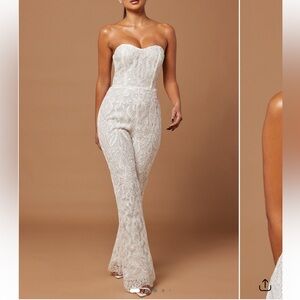 Fashion Nova Strapless Embroidered Lace Jumpsuit - Ivory